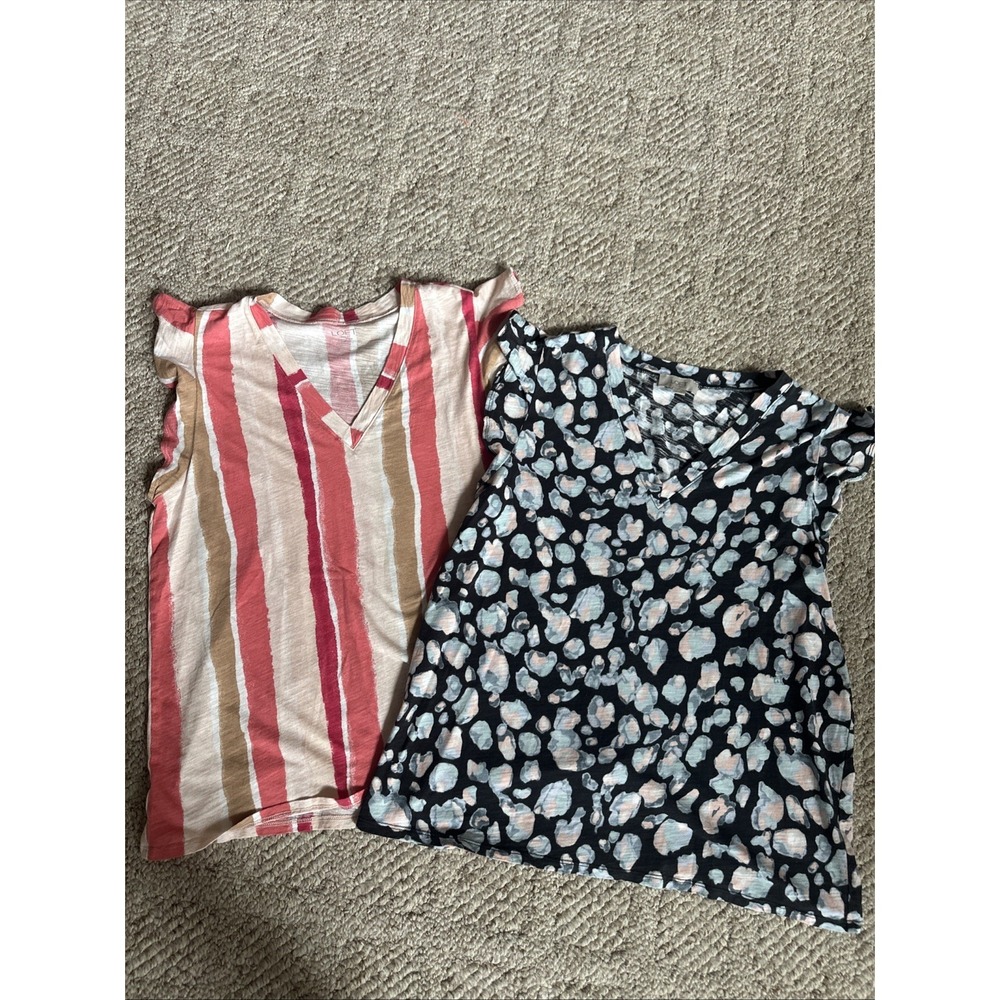 Womens LOFT Outlet Multicolor Ruffled T Shirt Soft Cotton Sz XL - 2‎ Shirts!